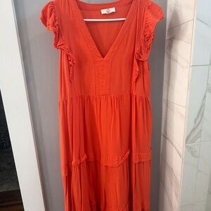 Orange Ruffled V-Neck Dress